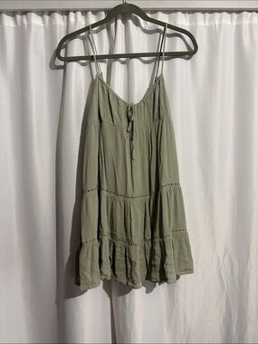 Garage Olive Green Smocked Bodice Spaghetti Strap Dress